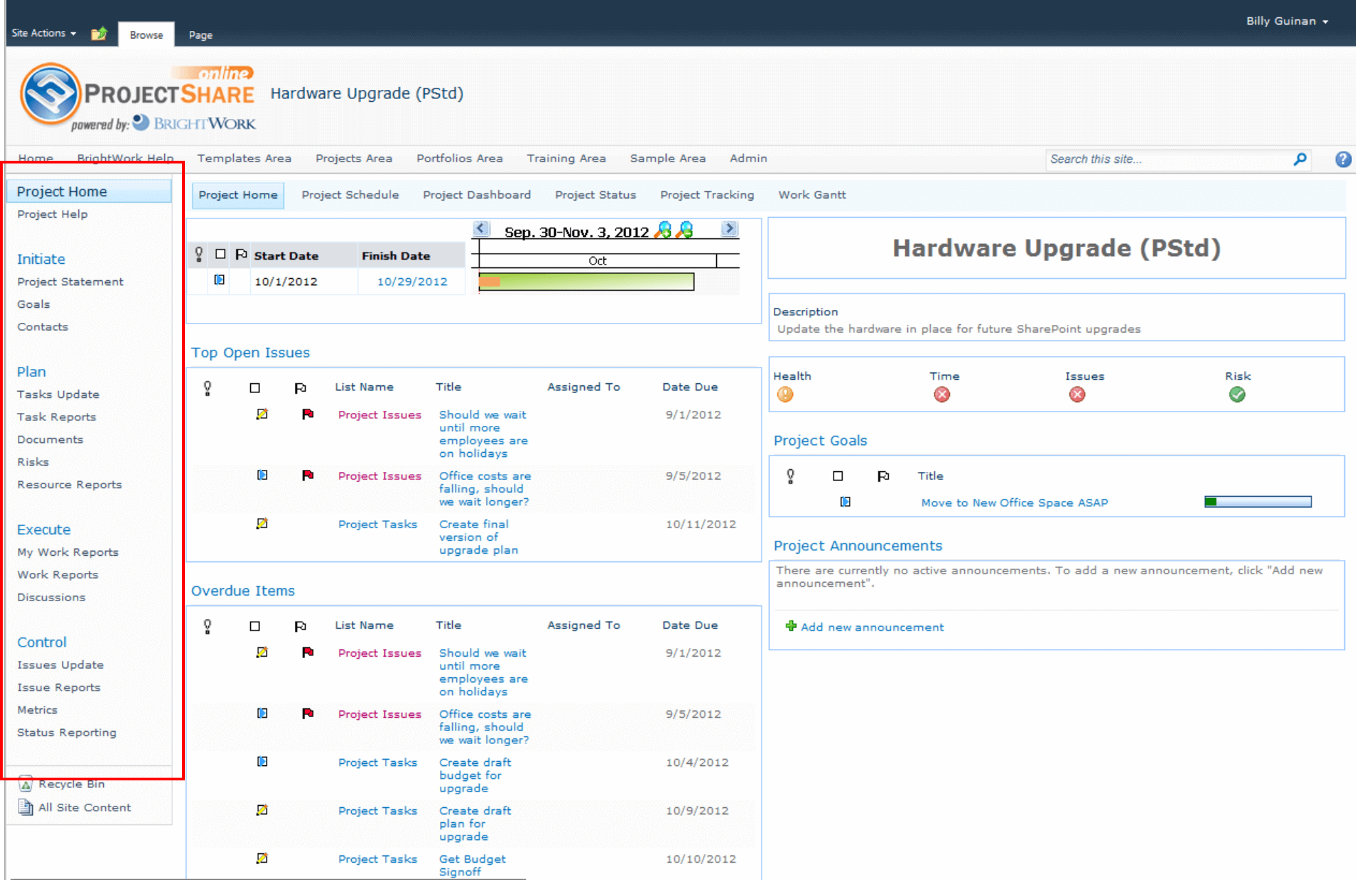 sharepoint project site template