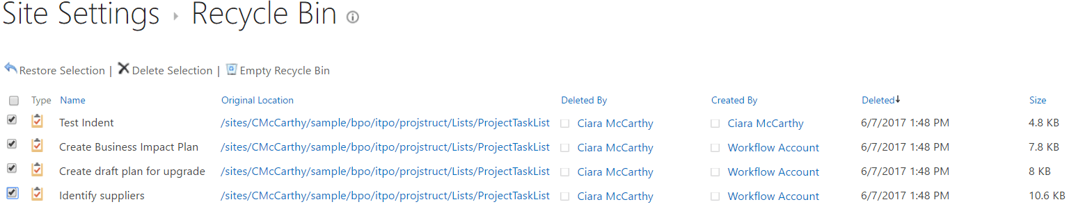 Restore Deleted Tasks