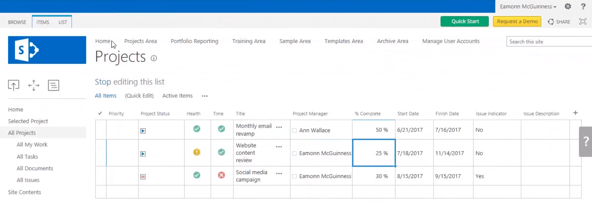 Projects Tracker BrightWork