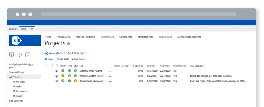 Projects and Work Tracker homepage