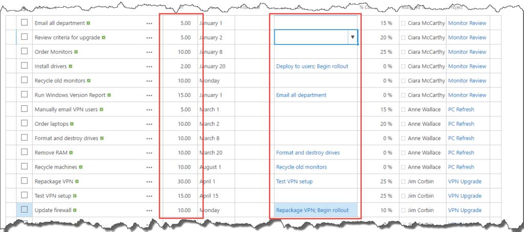 Add Duration and Predecessors