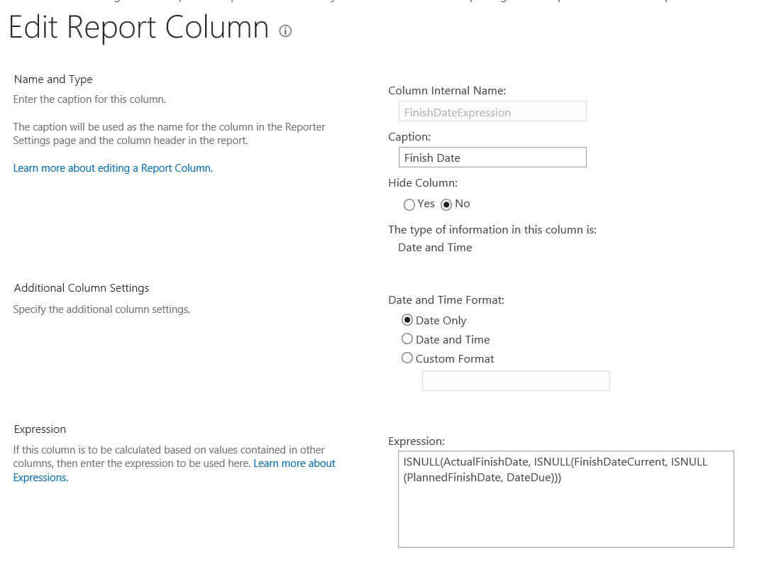 Edit Report Column