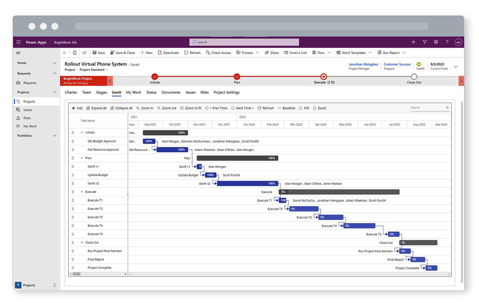 BrightWork 365 Gantt Chart