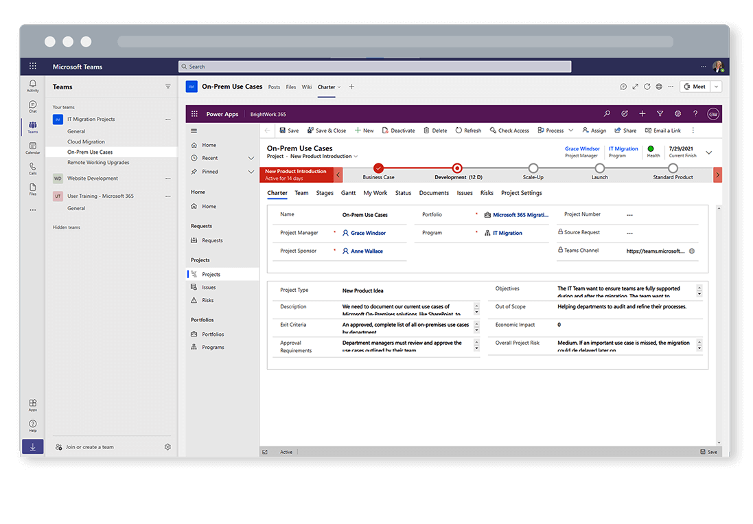 project management on microsoft teams BrightWork 365 Microsoft Teams