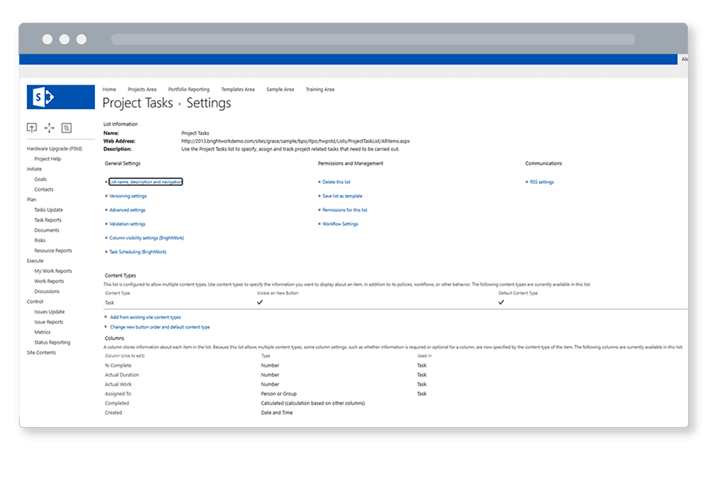 BrightWork SharePoint List Settings