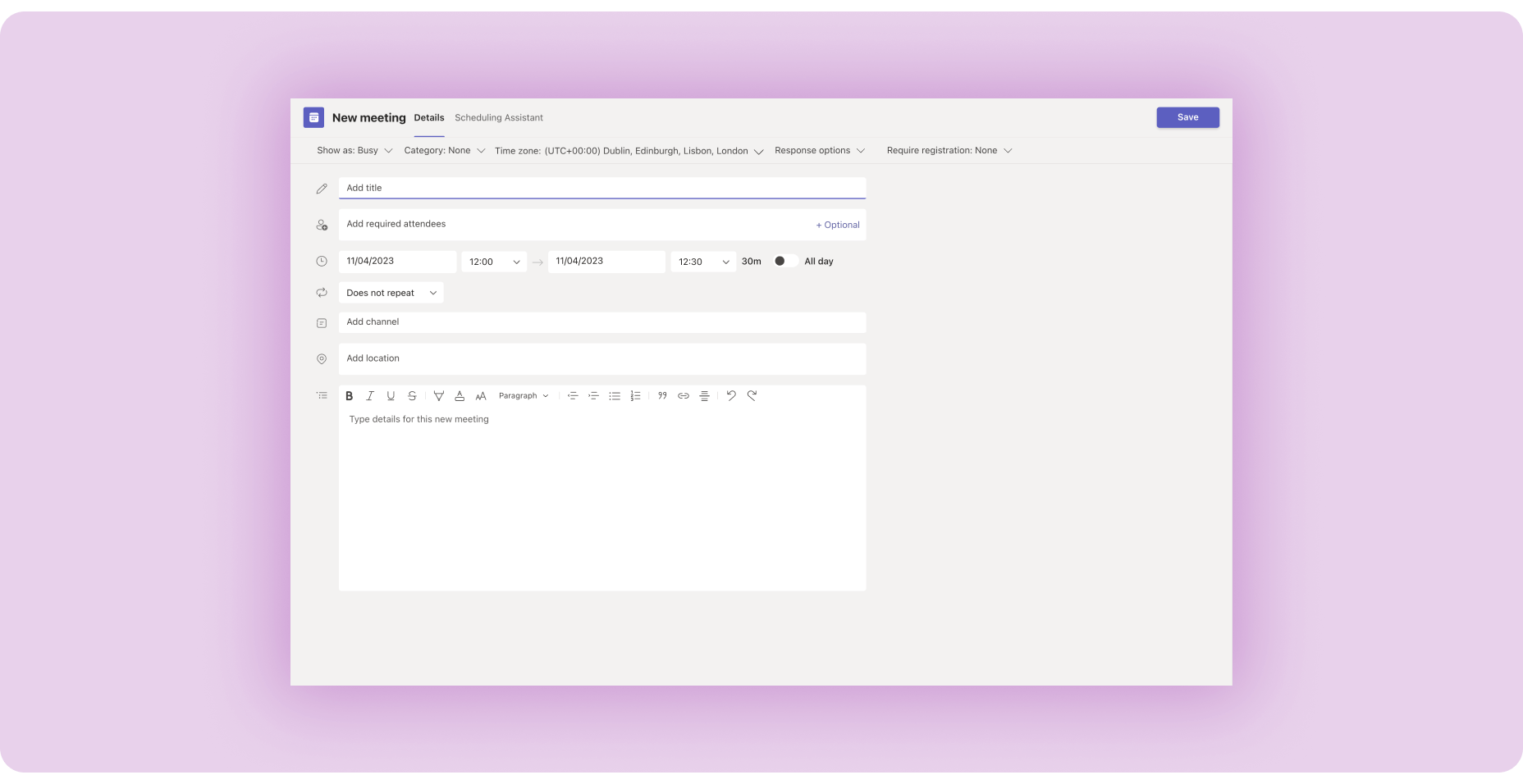 Calendar Meeting Options