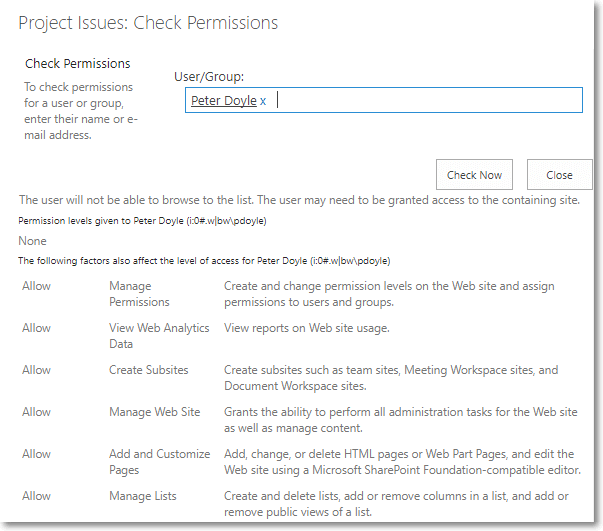 Check SharePoint Permissions