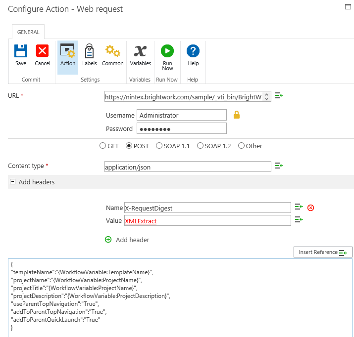Create Project Site from X-RequestValue BrightWork Web Service
