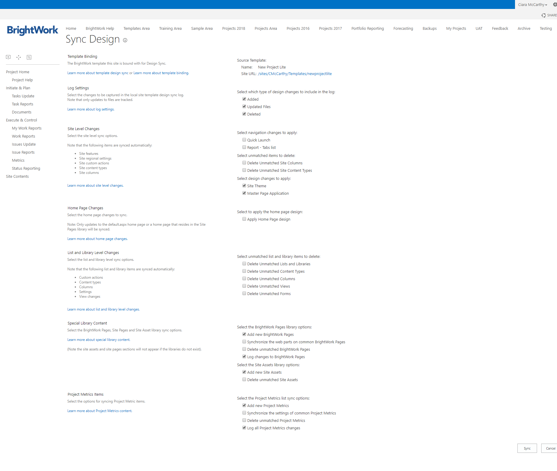 BrightWork Template Design Sync