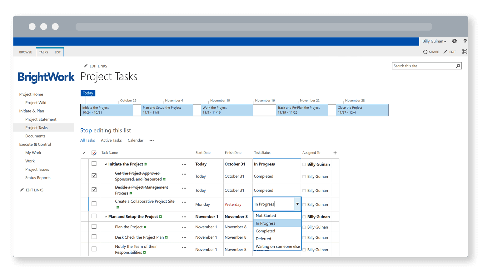 SharePoint Project Site Task List 