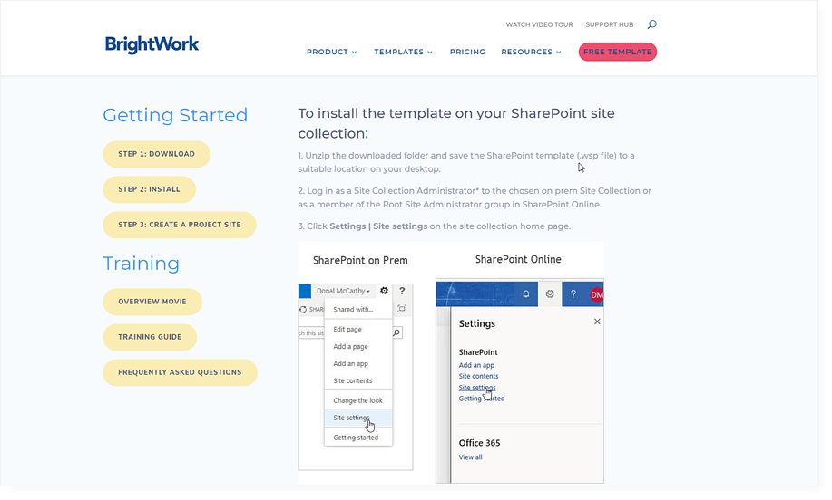 Install SharePoint project management template