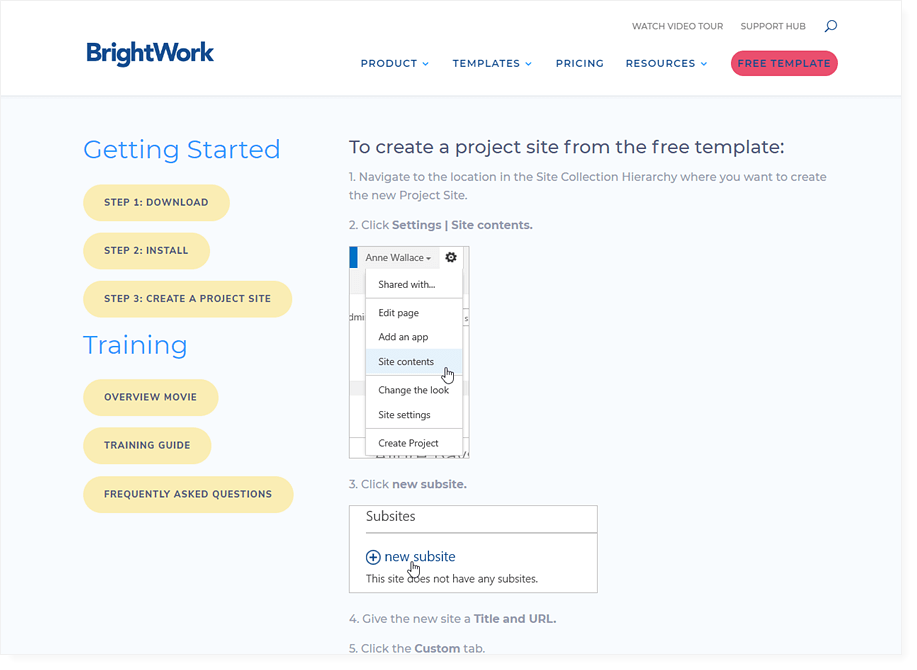 Install SharePoint project management template