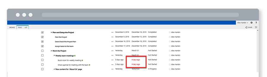 Free SharePoint Project Management Template Late Tasks List