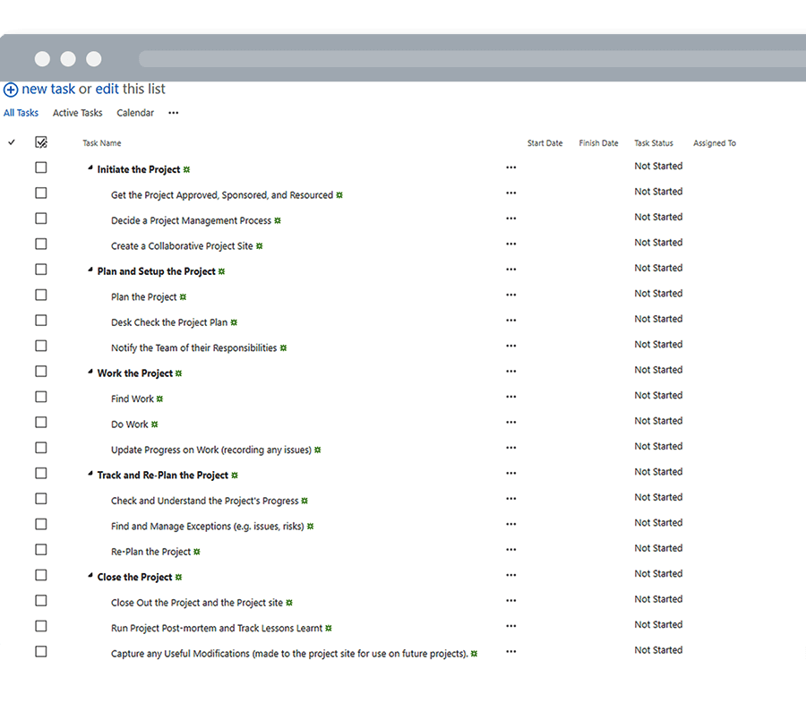 Free SharePoint Project Management Template OOTB Task List