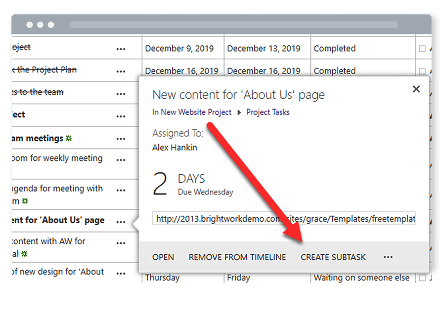 Free SharePoint Project Management Template Add a Subtask