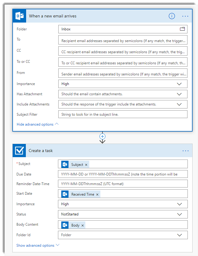 MS Flow Create a Task Flow Options