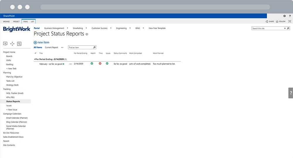 BrightWork Project Management Site SharePoint 