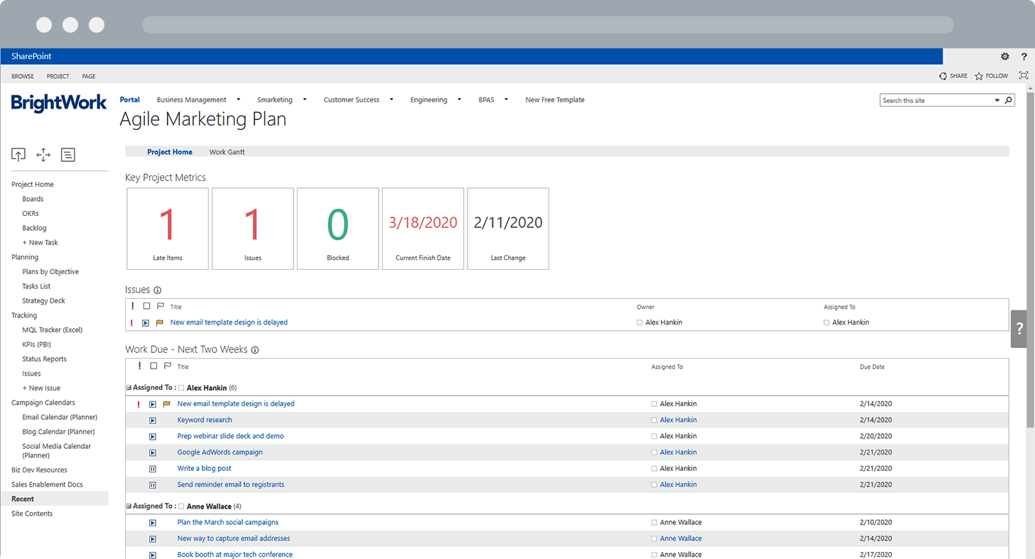 BrightWork SharePoint project site 