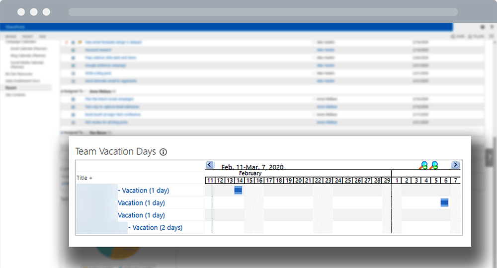 SharePoint Project Homepage 3 Vacation Gantt