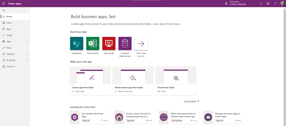 Microsoft Power Apps Home