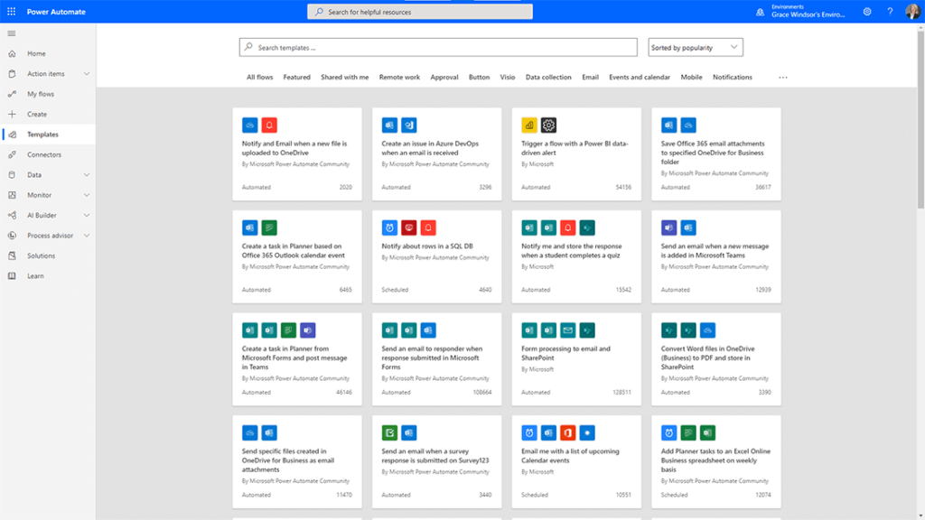 Microsoft Power Automate Productivity Templates