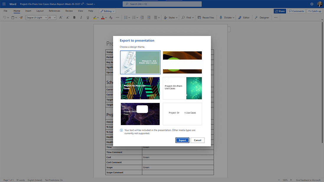 Microsoft PowerPoint Export Word Online