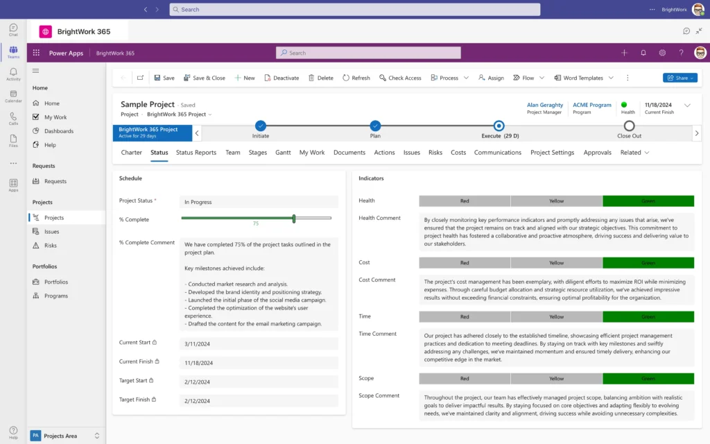 BrightWork 365 with Microsoft teams