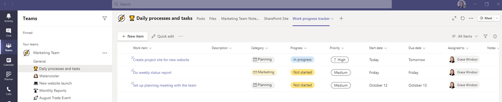 Microsoft Teams Lists edited