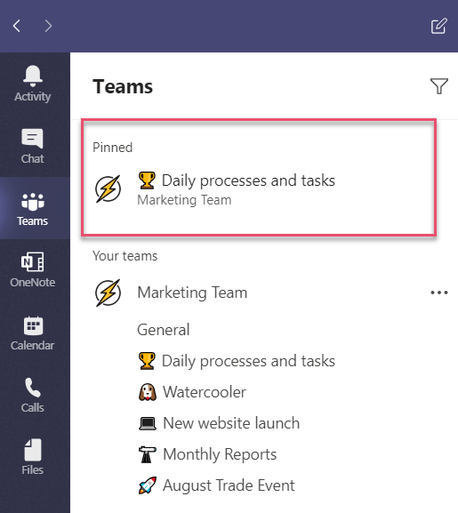 Microsoft Teams Pinned Channel