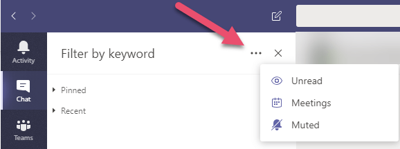 Microsoft Teams Search Chat Options