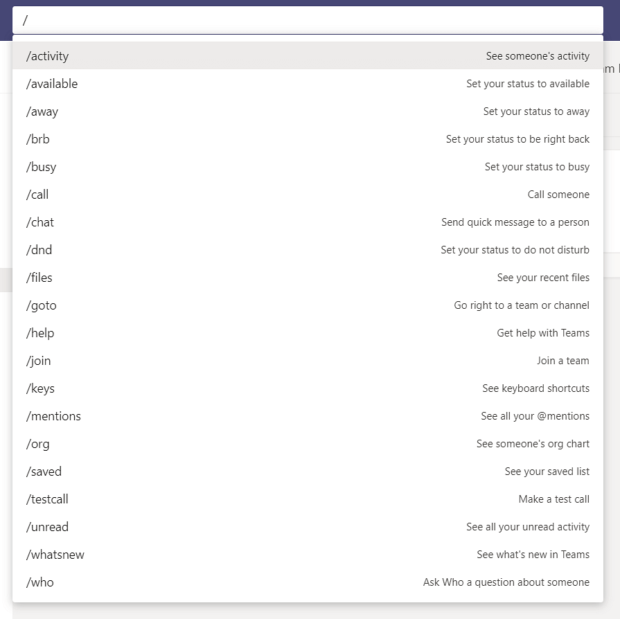 Microsoft Teams Slash Commands