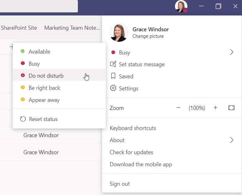 Microsoft Teams Status Setting