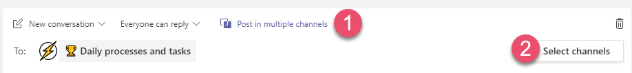 Microsoft Teams post in multiple channels