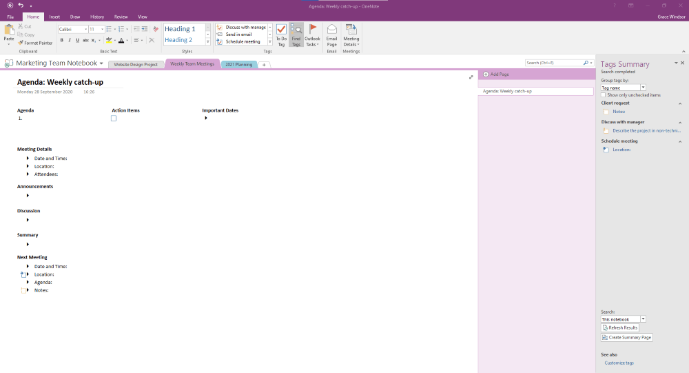 OneNote Find Tags
