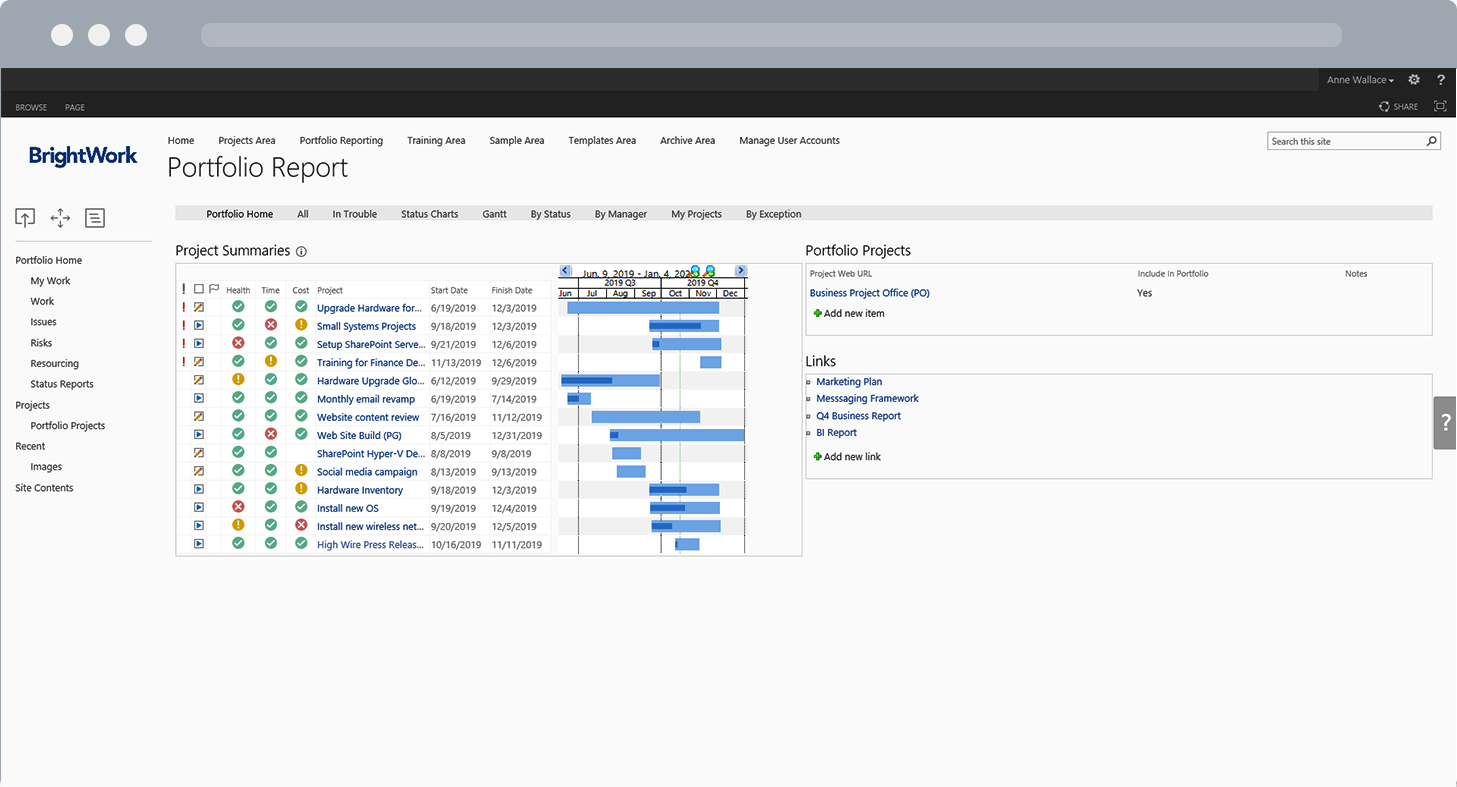 Portfolio Reporting Template BrightWork SharePoint 