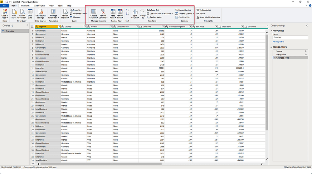 Power BI Desktop Query Editor Window