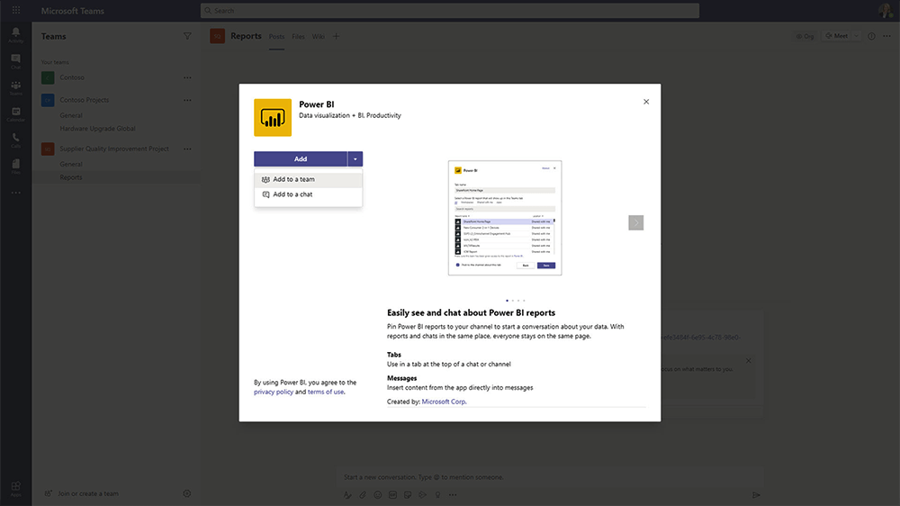 Power BI Service Add to Teams