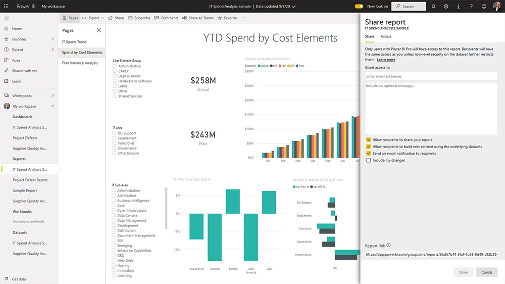 Power BI Service Sharing a Report