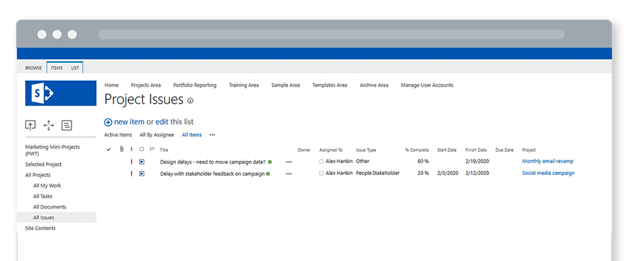 Projects and Work Tracker Issues List