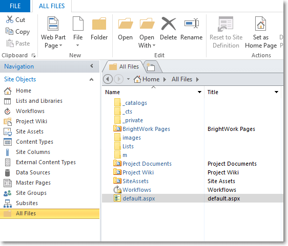 SharePoint Designer default Home Page BrightWork
