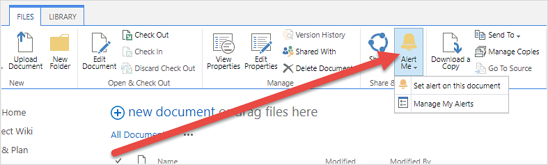 SharePoint document library alert