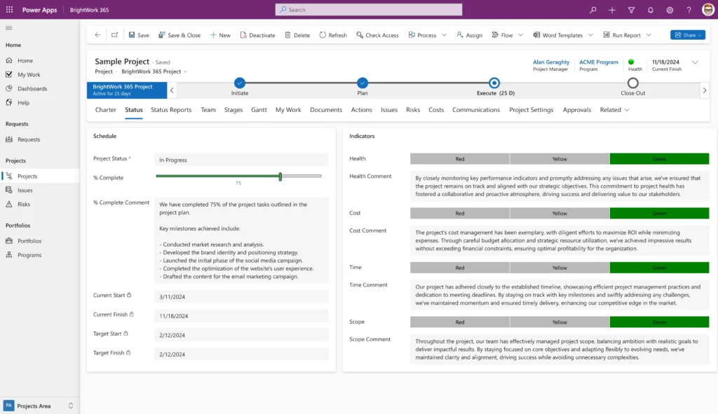 Sample Project Screenshot - BrightWork 365