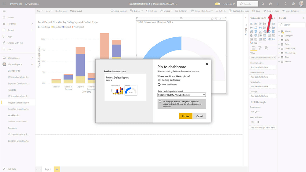 Power BI Service Create Dashboard 