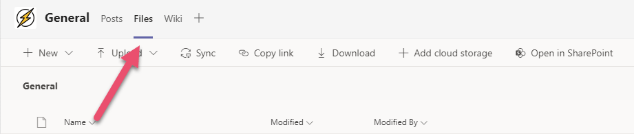 Microsoft Teams Document Library General Files Tab