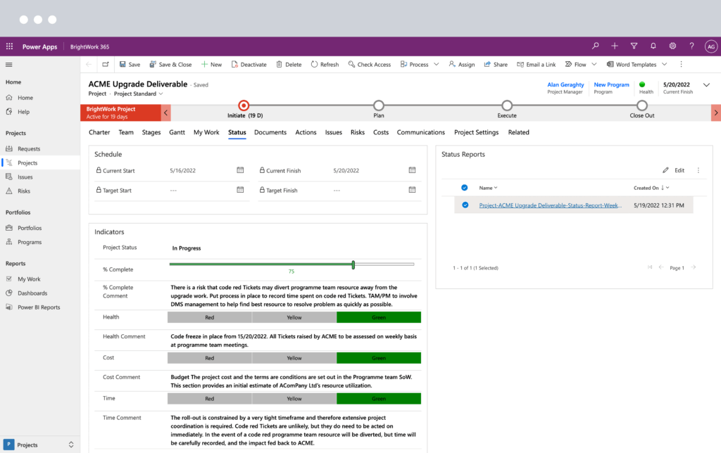 BrightWork 365 project business process flow