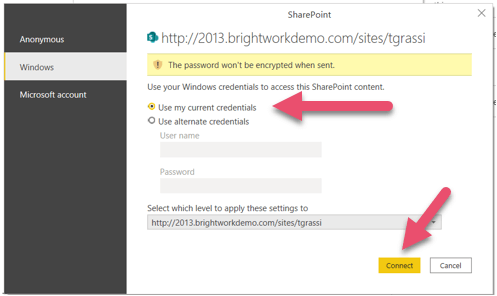 Power BI Connect to SharePoint 