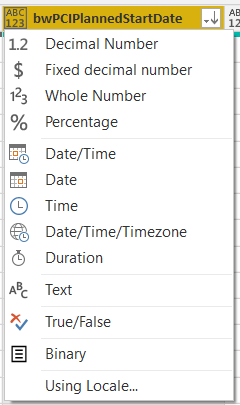 Power BI Change Column Field