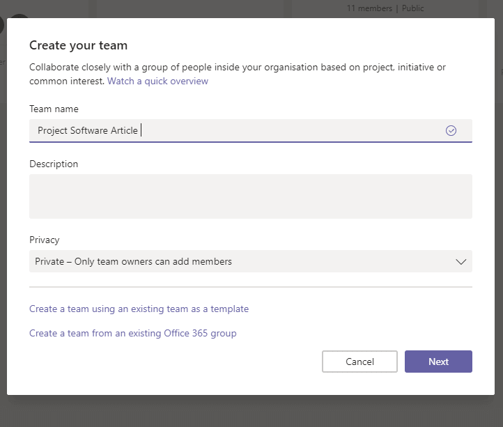project management on microsoft teams Microsoft Teams Create a Team