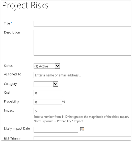 SharePoint project risk form