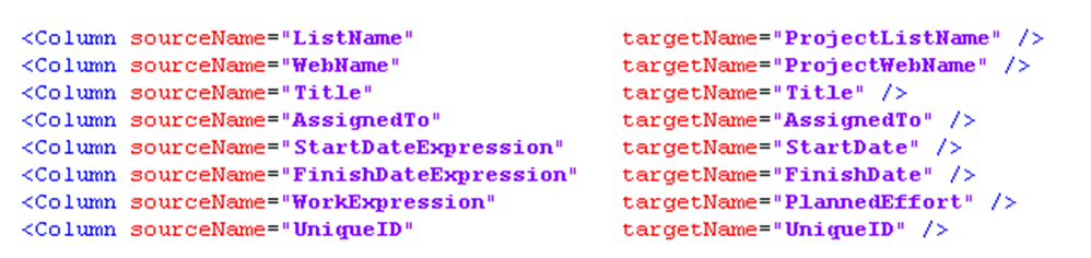 target SQL columns 
